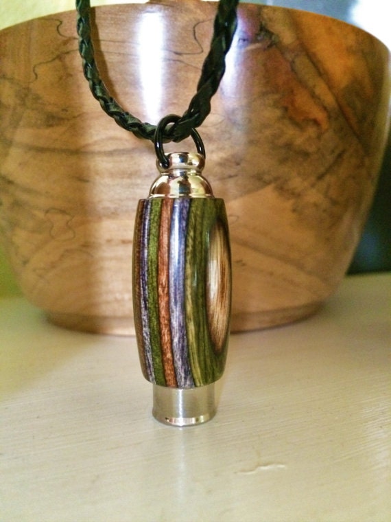 "Nature's Embrace" Unique Minimalistic Cremation Jewelry for Men in Mountain Camo Laminate Wood & Stainless Steel