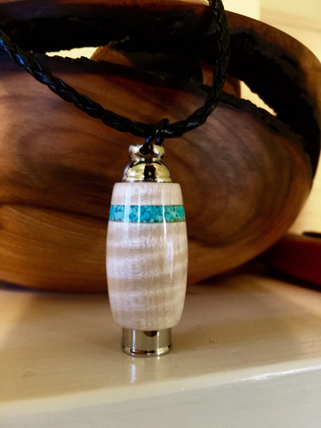 Stainless Steel & Tiger Maple With Sleeping Beauty Turquoise Inlay