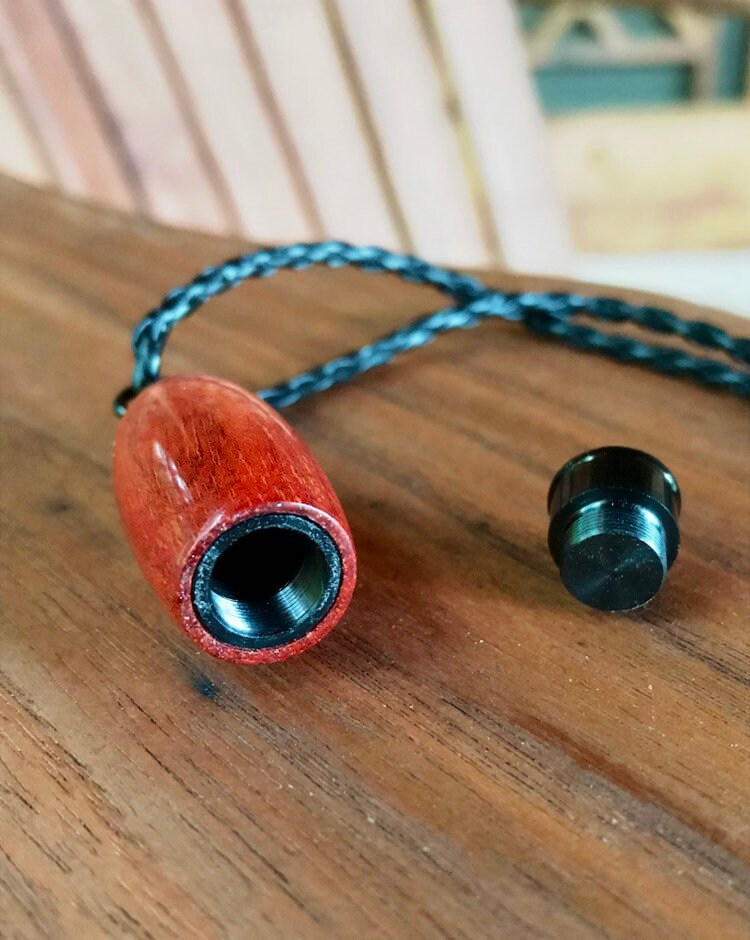 Blood Wood & Black Stainless Steel Hand Turned Cremation Pendant