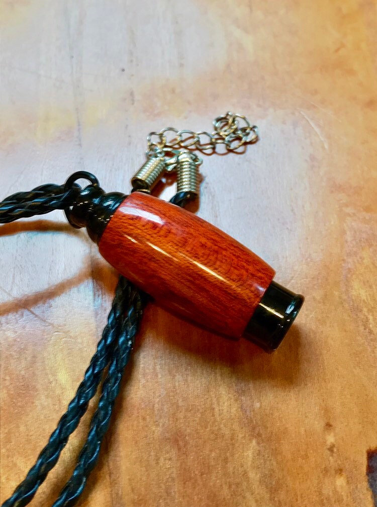 Blood Wood & Black Stainless Steel Hand Turned Cremation Pendant