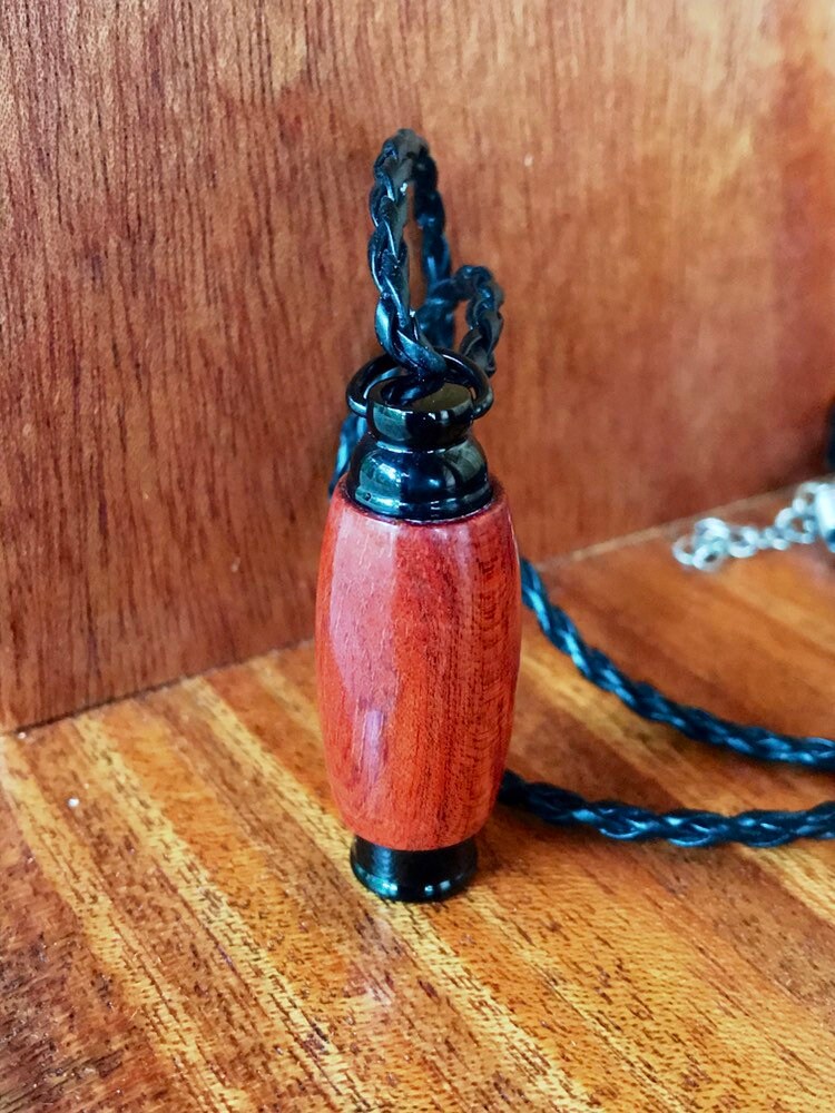 Blood Wood & Black Stainless Steel Hand Turned Cremation Pendant