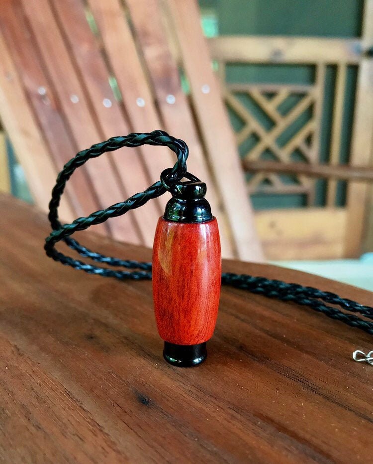 Blood Wood & Black Stainless Steel Hand Turned Cremation Pendant