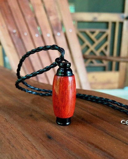 Blood Wood & Black Stainless Steel Hand Turned Cremation Pendant