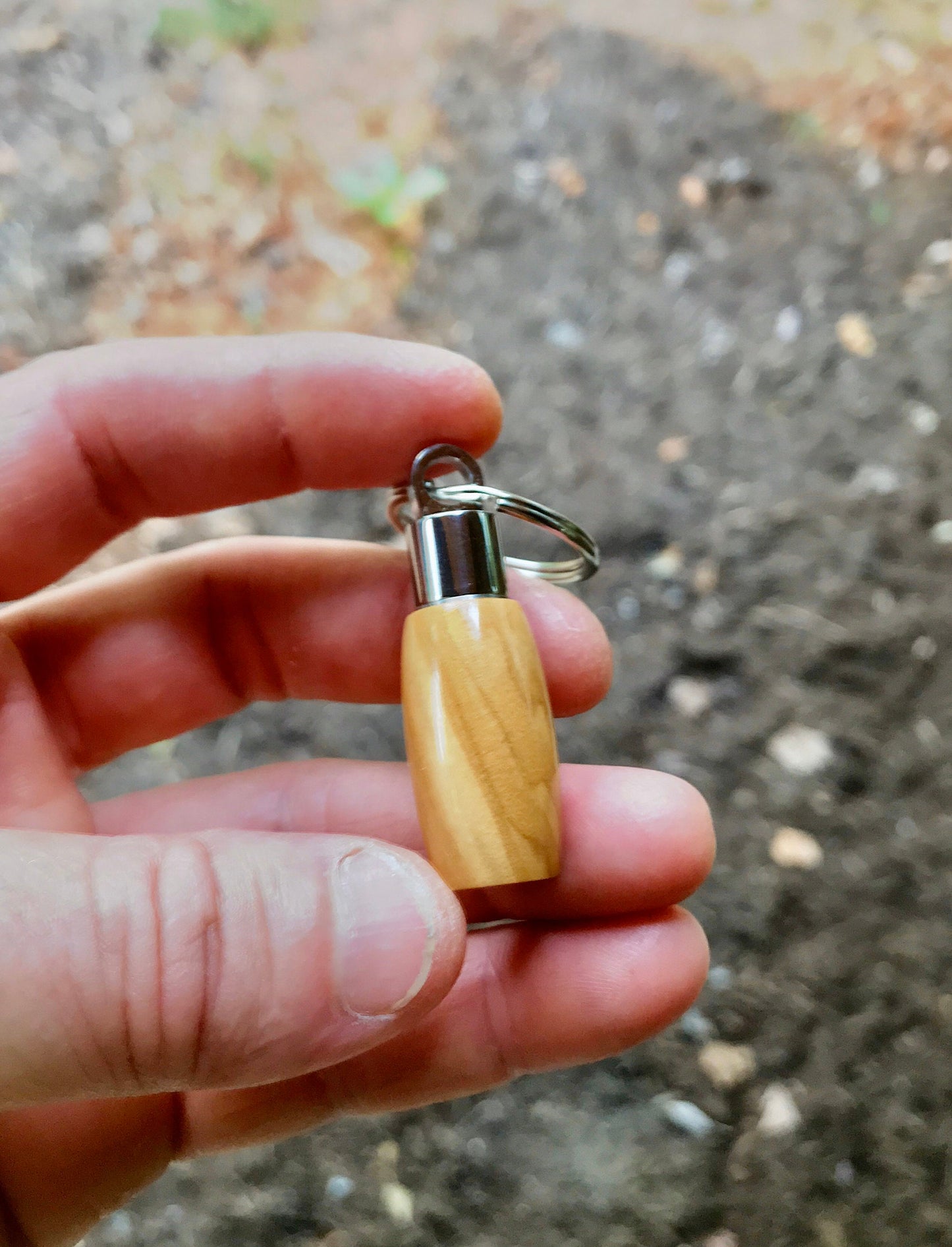 Bethlehem Olive Wood & Stainless Steel Cremation Keychain Urn Pendant