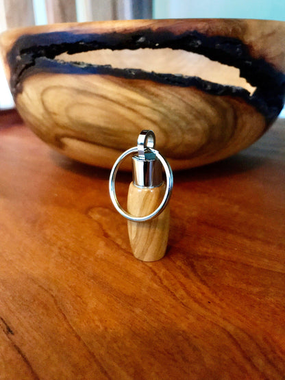 Bethlehem Olive Wood & Stainless Steel Cremation Keychain Urn Pendant