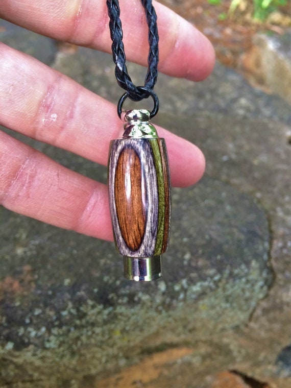 "Nature's Embrace" Unique Minimalistic Cremation Jewelry for Men in Mountain Camo Laminate Wood & Stainless Steel