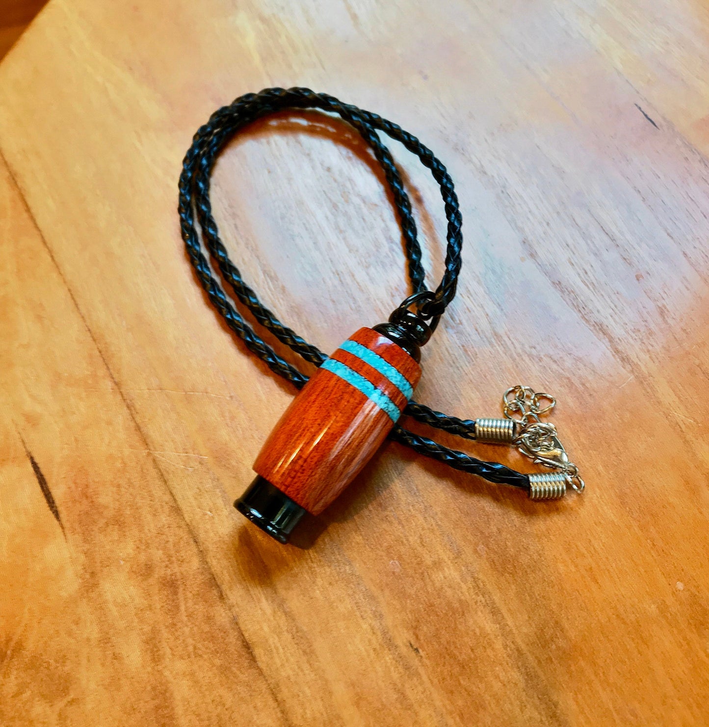 Blood Wood & Black Stainless Steel With Two Sleeping Beauty Turquoise Inlays