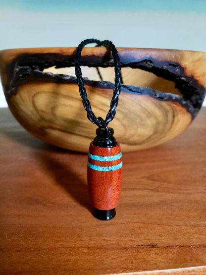 Blood Wood & Black Stainless Steel With Two Sleeping Beauty Turquoise Inlays