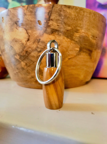 Bethlehem Olive Wood & Stainless Steel Cremation Keychain Urn Pendant