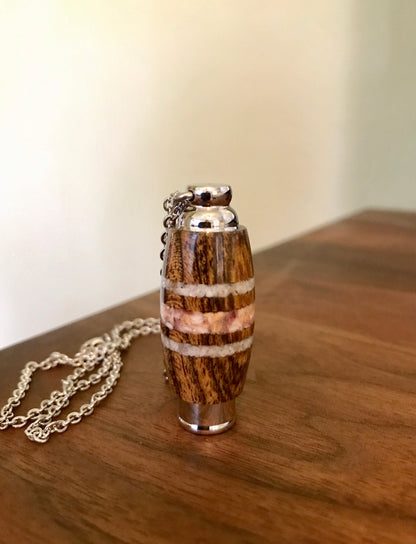 Bocote Wood & Silver Stainless Steel With Mother-Of-Pearl & Orange Oyster Shell Inlays