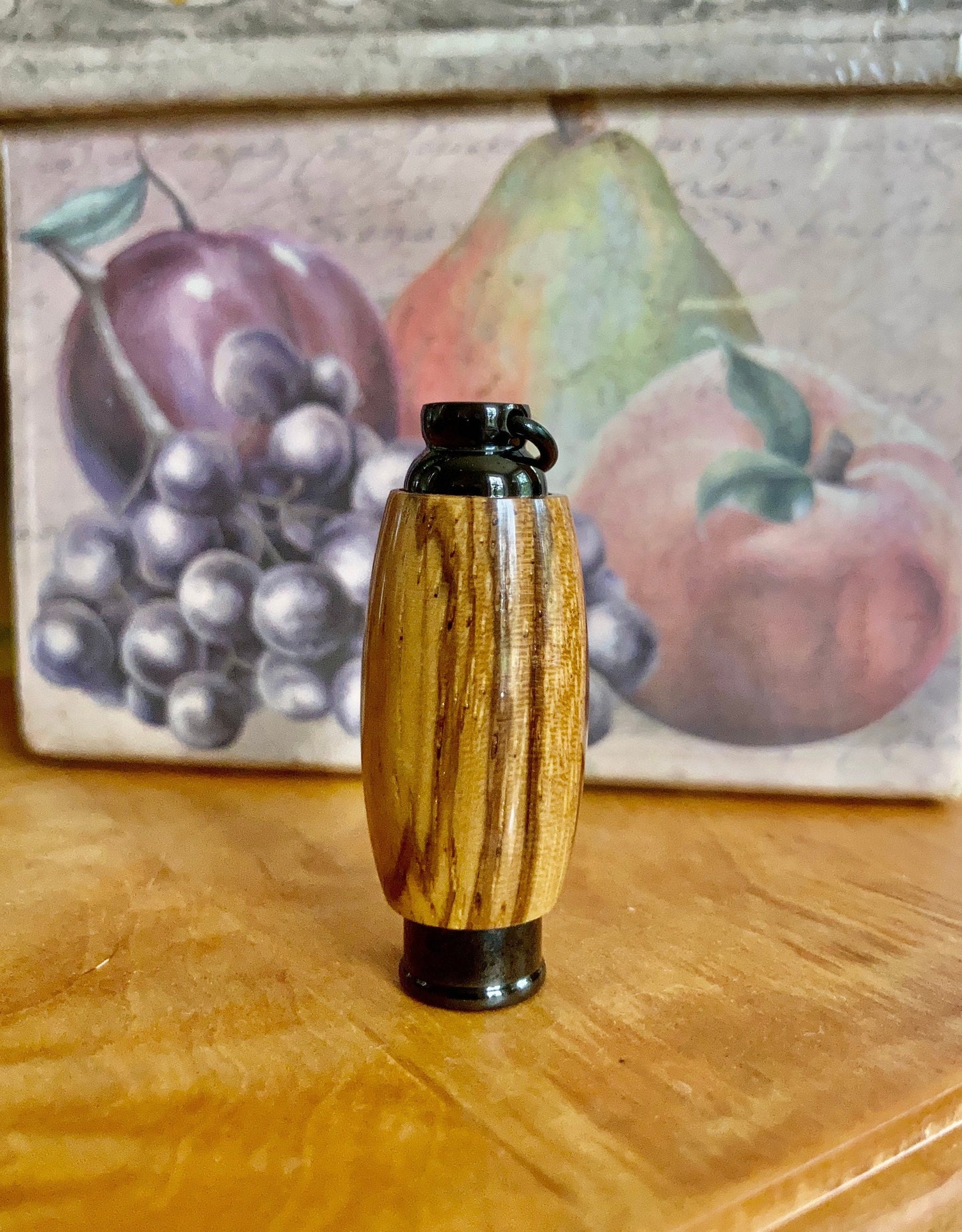 African Zebra Wood & Black Anodized Stainless Steel Cremation Pendant