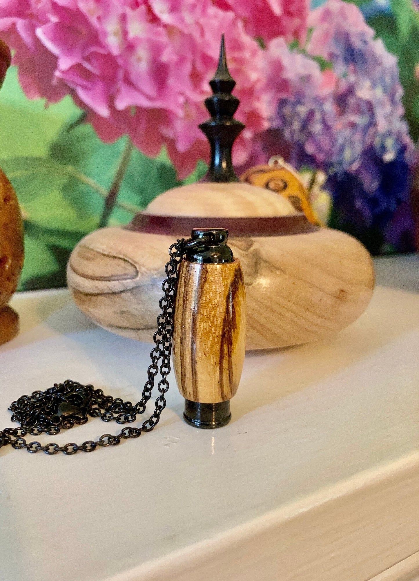 African Zebra Wood & Black Anodized Stainless Steel Cremation Pendant