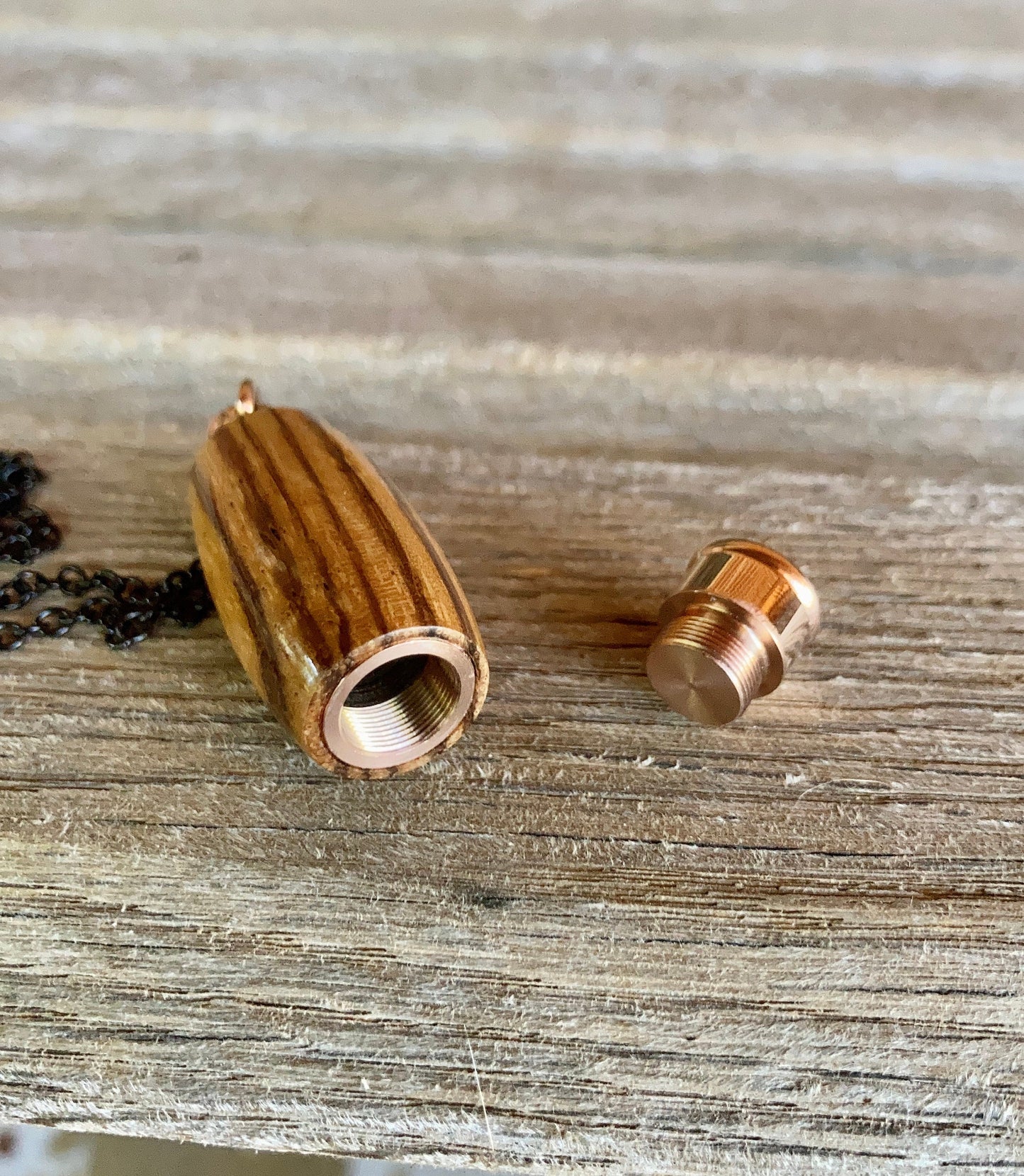 Zebra Wood & Rose Gold Stainless Steel Urn