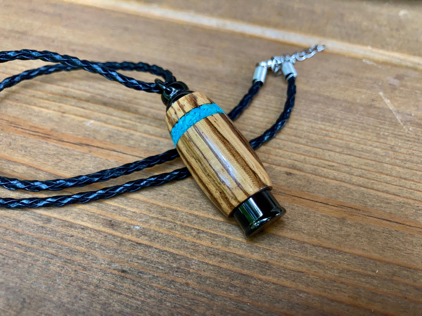 Black Stainless Steel & Bocote With Sleeping Beauty Turquoise Inlay