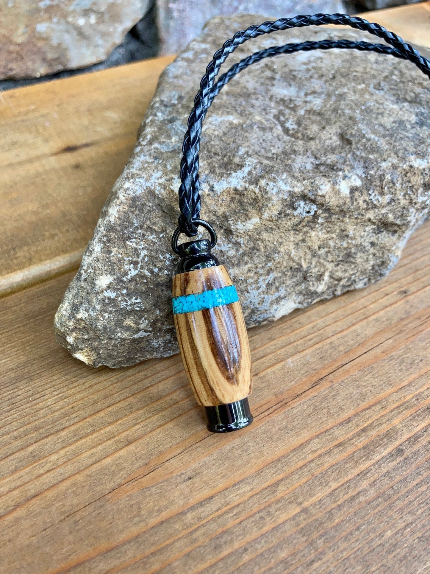 Black Stainless Steel & Bocote With Sleeping Beauty Turquoise Inlay