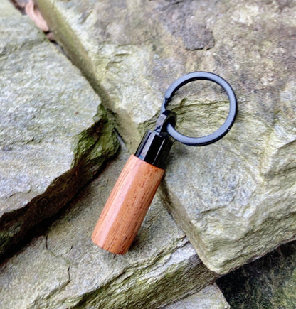 African Mahogany & Black Anodized Stainless Steel Cremation Keychain Urn