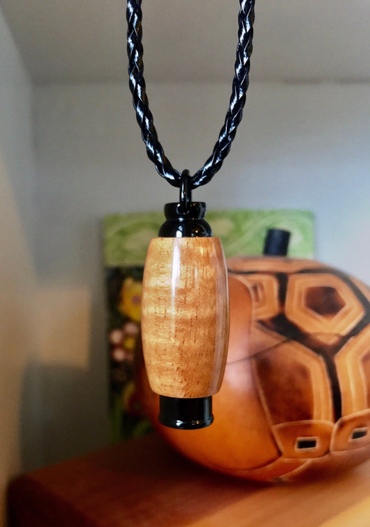 Hawaiian Koa & Black Stainless Steel Keepsake Urn Pendant