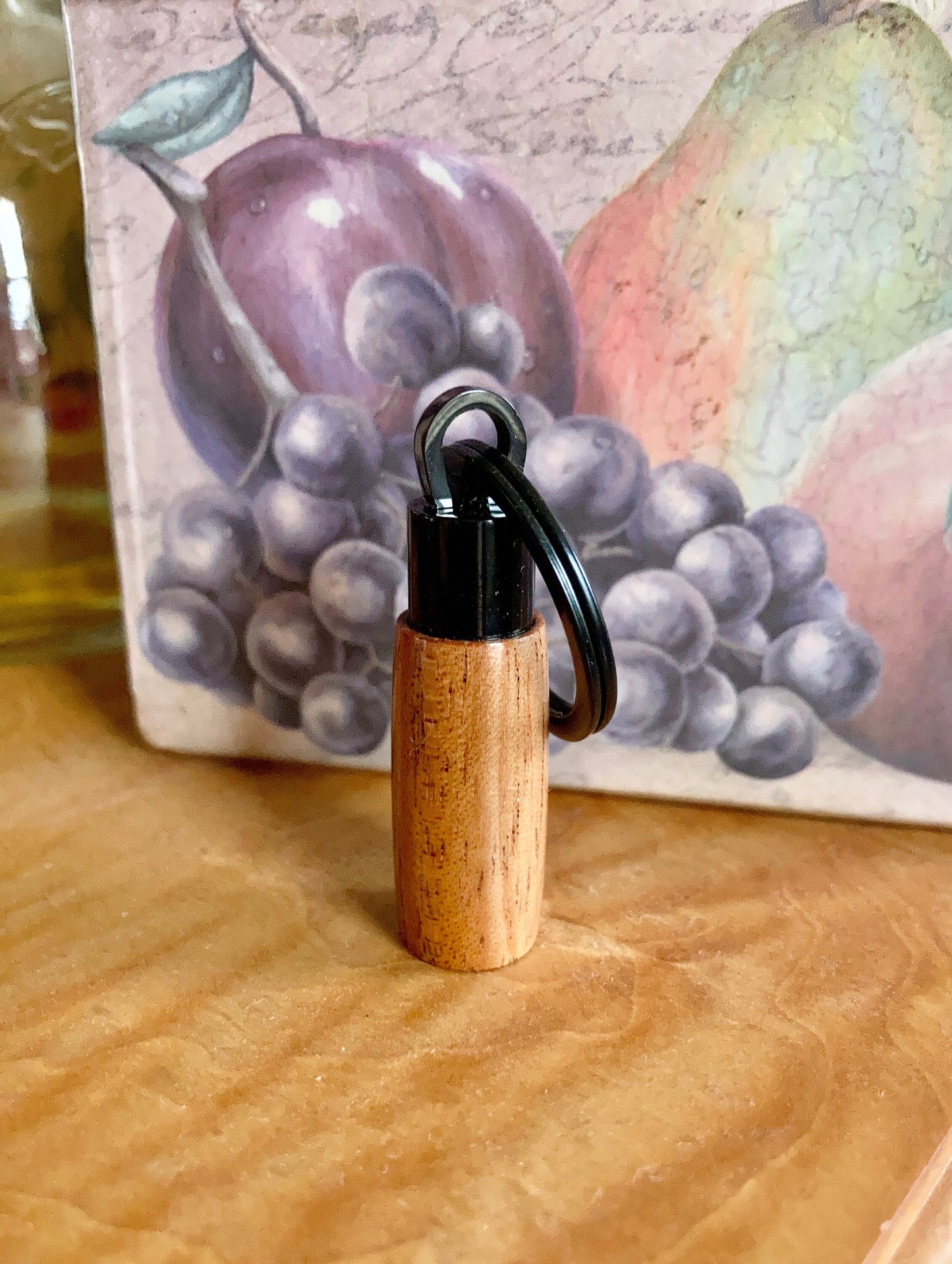 African Mahogany & Black Anodized Stainless Steel Cremation Keychain Urn