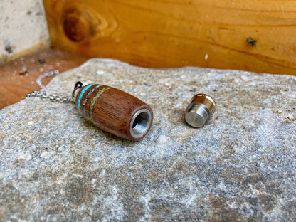 American Black Walnut With Inlays Of Turquoise, Abalone Shell, and Green Opal