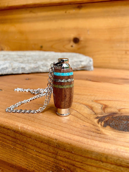 American Black Walnut With Inlays Of Turquoise, Abalone Shell, and Green Opal