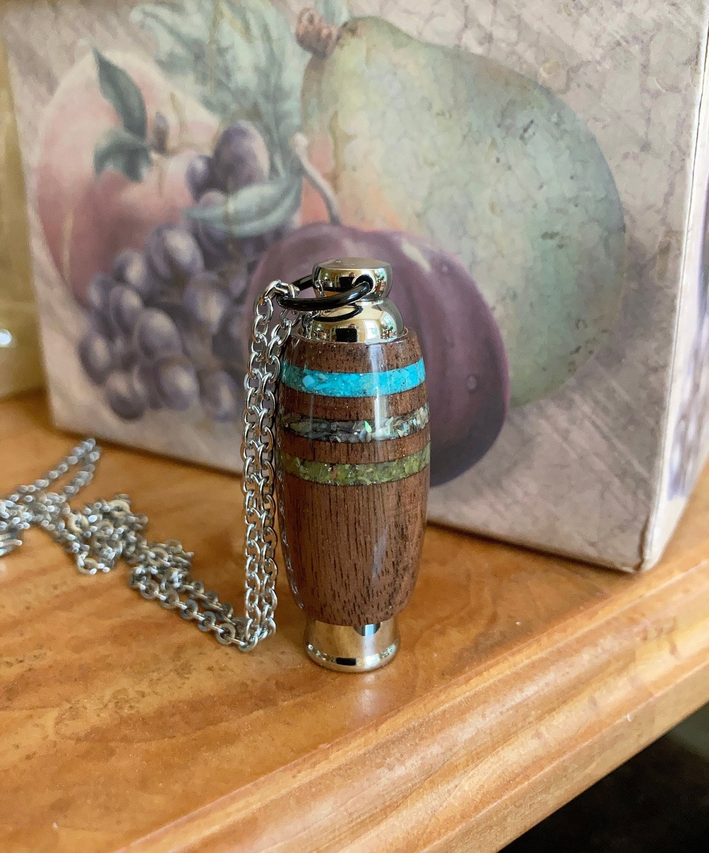 American Black Walnut With Inlays Of Turquoise, Abalone Shell, and Green Opal