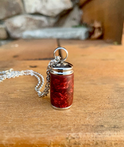 "Red Wine & Gold Flake"  Acrylic & Silver Stainless Steel Cremation Pendant