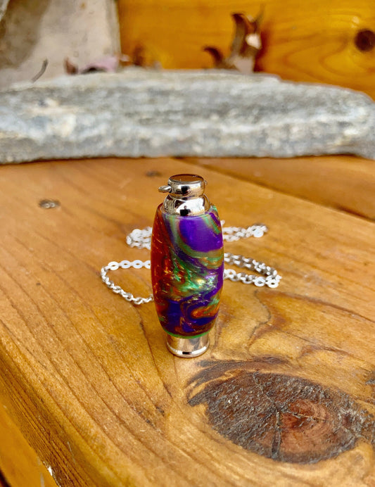 "Mountain Mardi Gras" Unique Waterproof Acrylic Resin & Solid Stainless Steel Cremation Keepsake Pendant