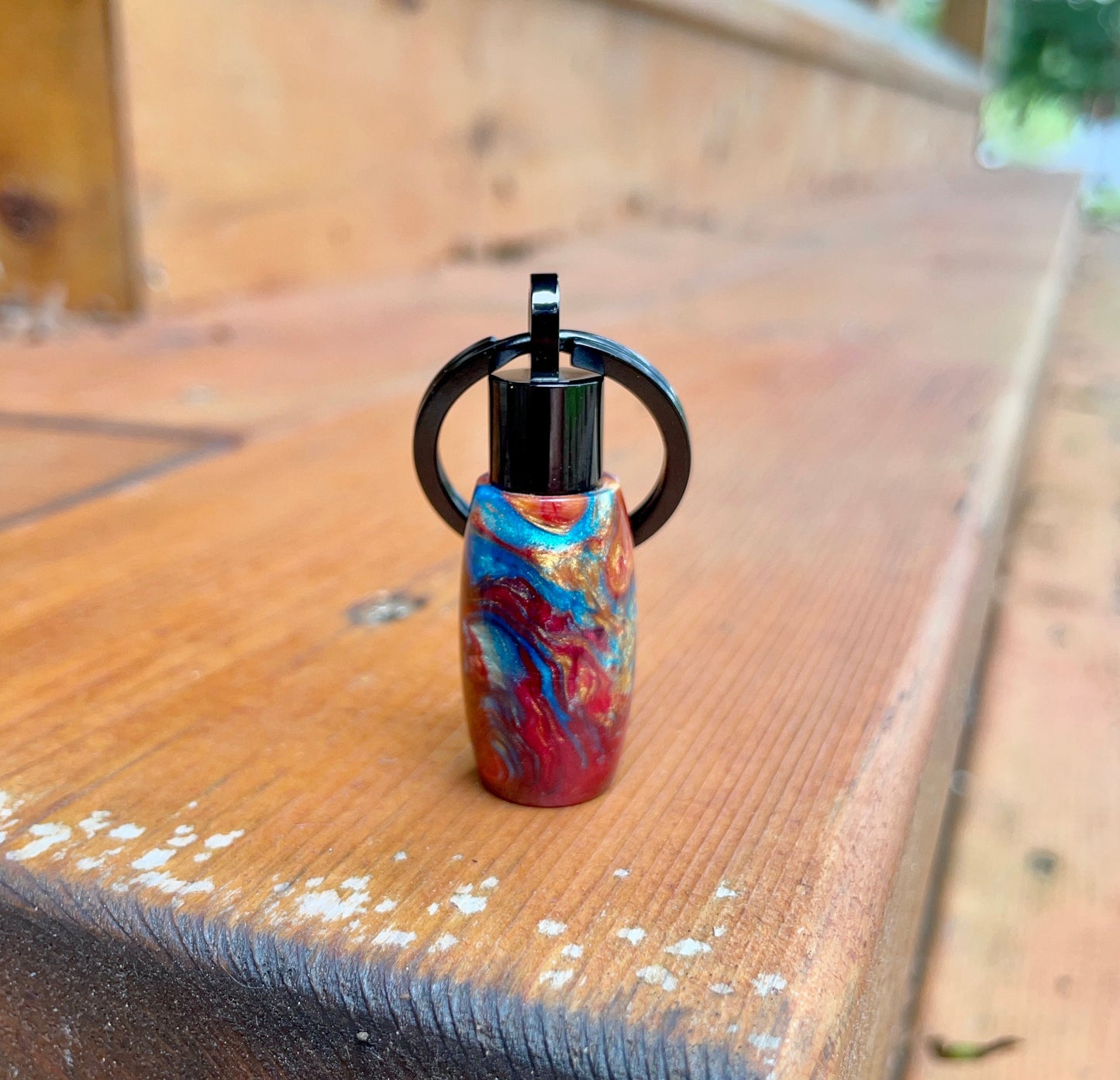 "Cosmic Storms" Waterproof Acrylic and Black Stainless Steel Key Chain Urn