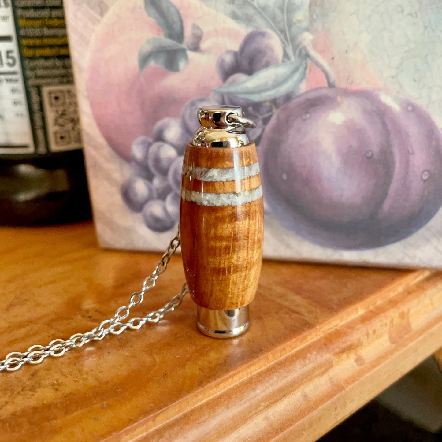 Hawaiian Koa Wood & Stainless Steel With Two Mother-Of-Pearl Inlays | Unique Hand Made Cremation Urn Jewelry Memorial