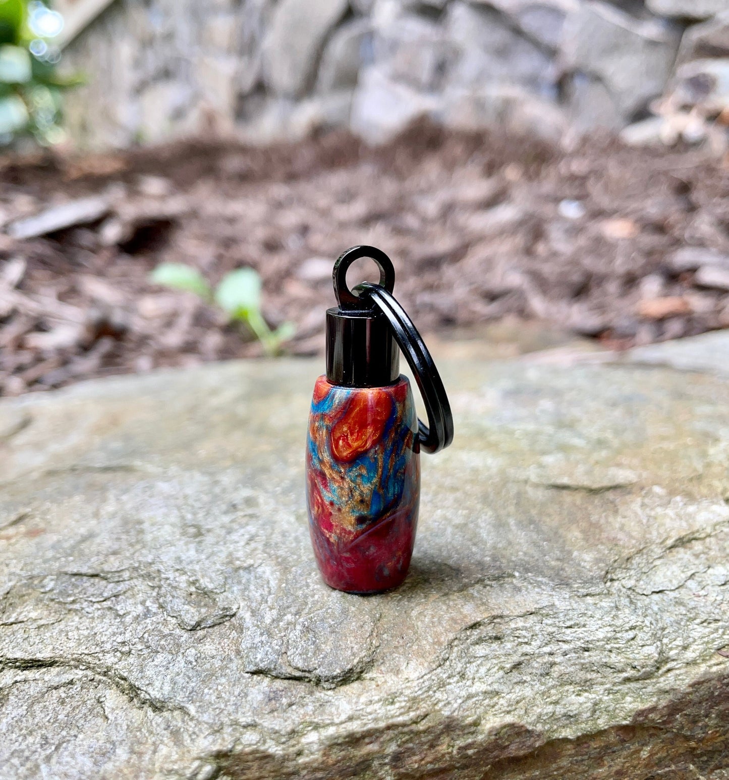 "Cosmic Storms" Waterproof Acrylic and Black Stainless Steel Key Chain Urn